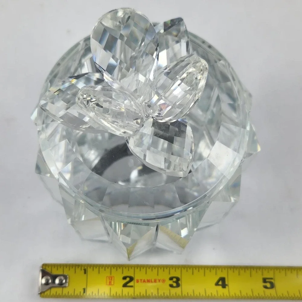 Faceted Crystal Glass Panel Trinket Jar with Lid Prismatic Vanity Decor